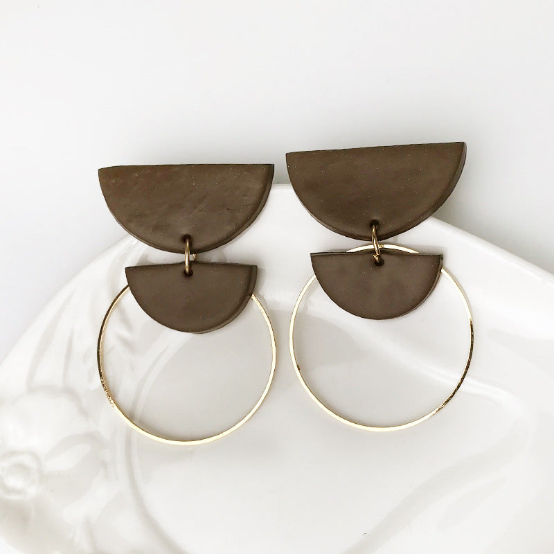 Wholesale Metal Geometric Handmade Polymer Pottery Simple Half Moon Earrings